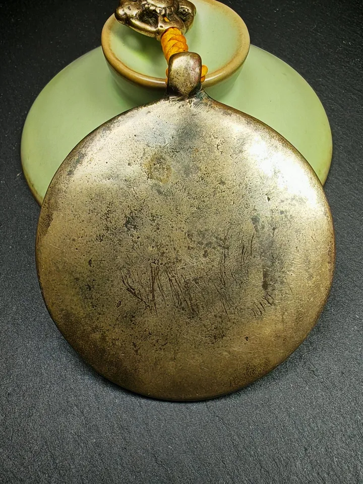Gandhanra Vintage Tibetan Buddhist Amulet Sipaho Badge - Lima Brass Melong Mirror Calendar Protective Feng Shui Pendant