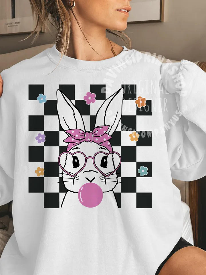 Cute Bunny With Bandana Glasses Bubblegum PNG, Rabbit Bandana Glasses PNG, Easter Rabbit Bandana, Funny Easter png, Easter png, Bunny png