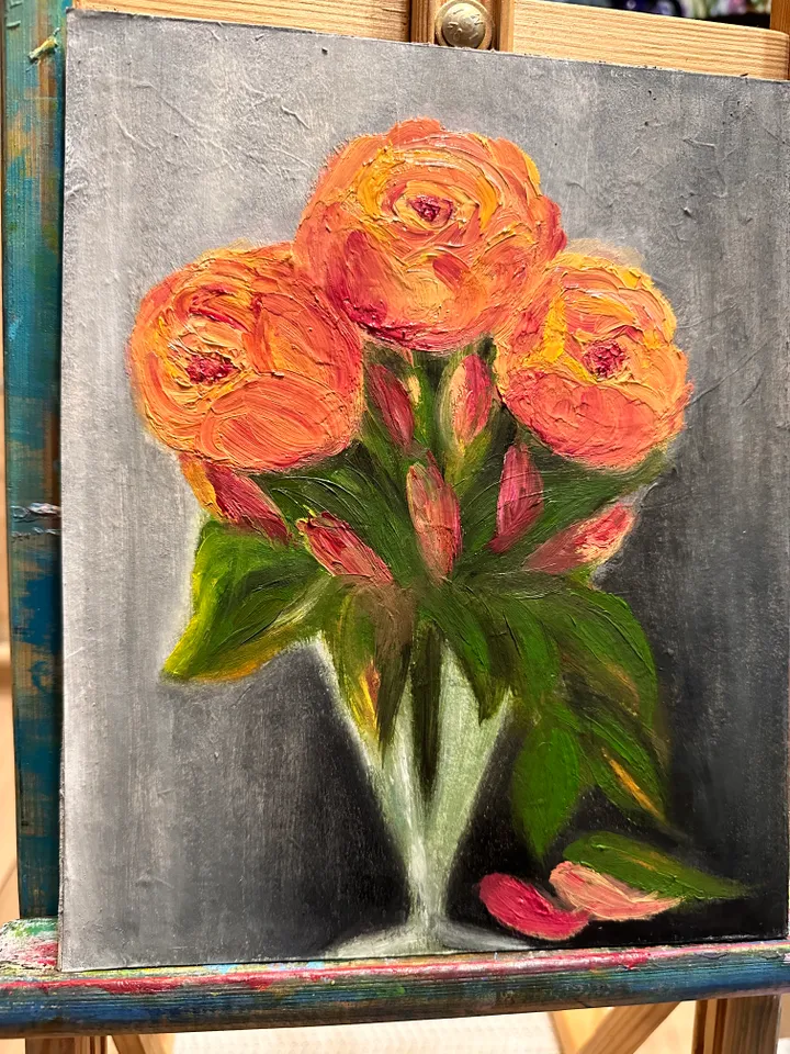 Oil Painting Bouquet of Roses in a Glass Vase Roses Flowers Still Life Nature