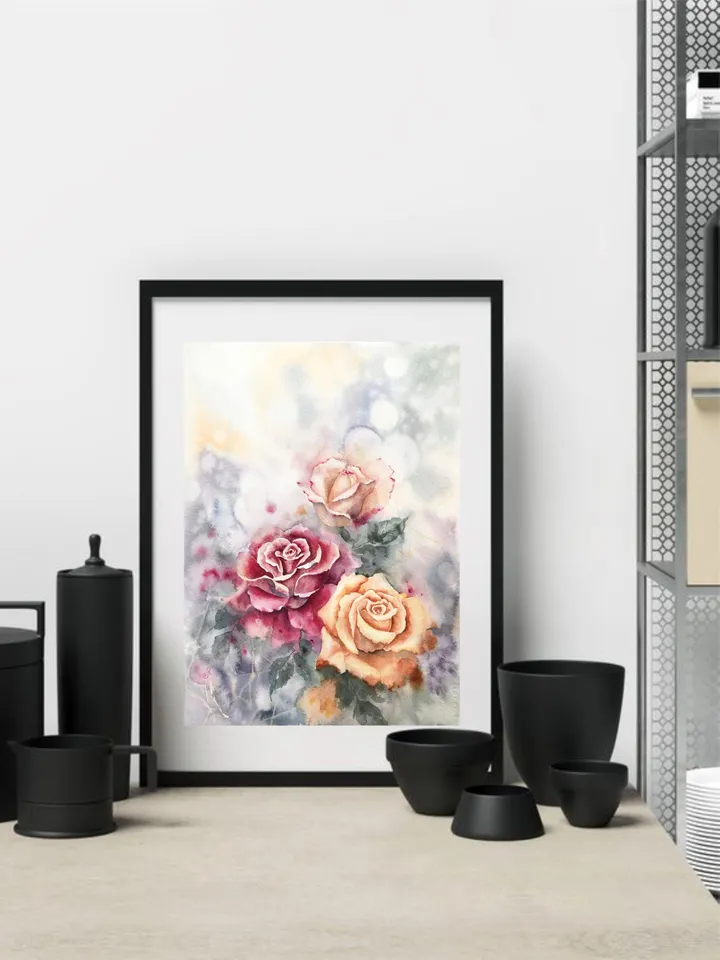 Roses Original Painting Flowers Watercolor Painting Floral Wall art