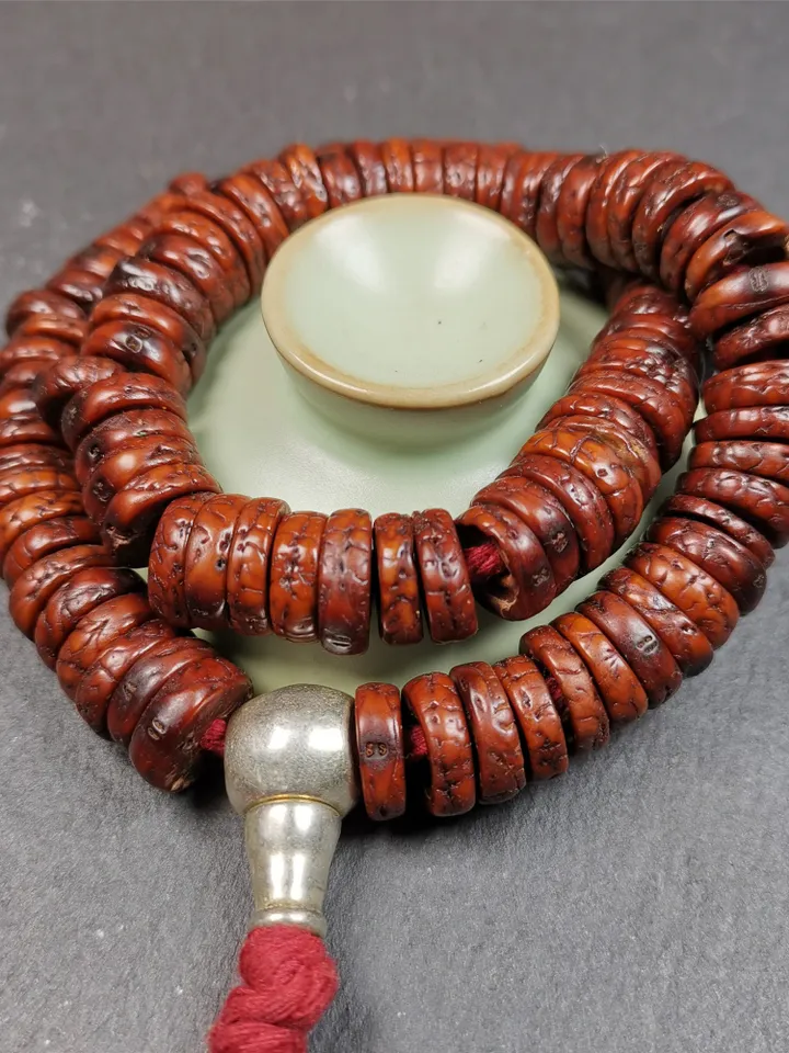Gandhanra Antique 108 Bodhi Beads Mala,Old Prayer Beads Necklace,Diameter 13mm,Circumference 44 cm
