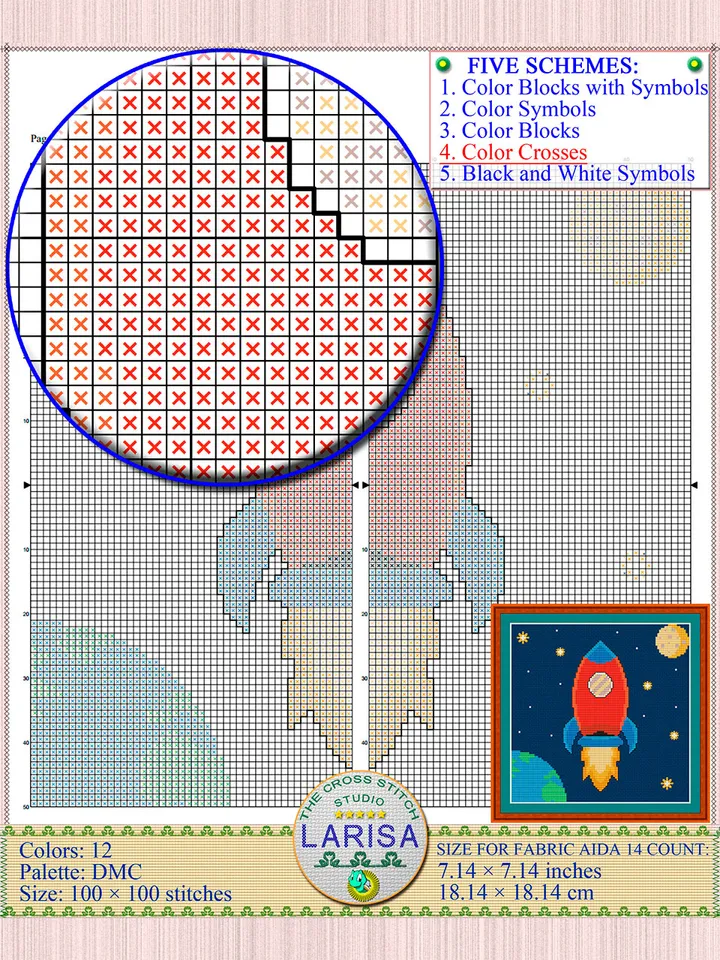 Cosmos Rocket Cross Stitch Pattern | Cartoon Rocket Embarking on a Galactic Voyage