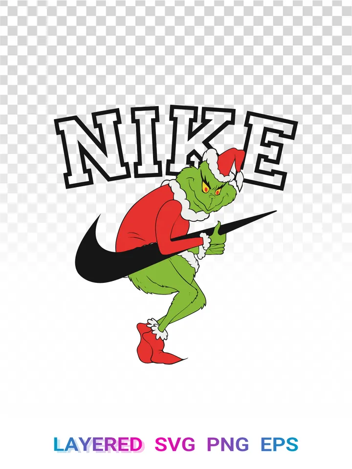 Nike Grinch SVG PNG, Christmas Logo Clipart, Layered Cricut