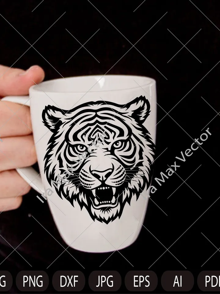 Angry tiger roaring face outline clipart SVG, Tiger head svg, Tiger Face svg,Tiger logo, cut file, sublimation