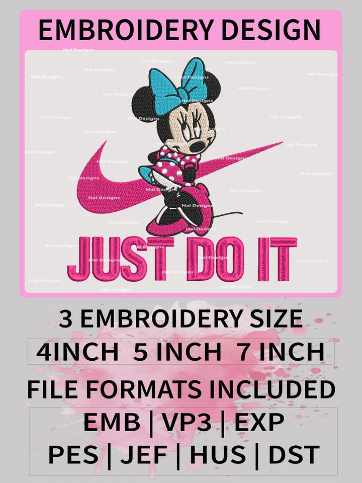Nike Minnie Embroidery Designs, Just Do It Machine Embroidery Design, Embroidery Design, Embroidery Machin