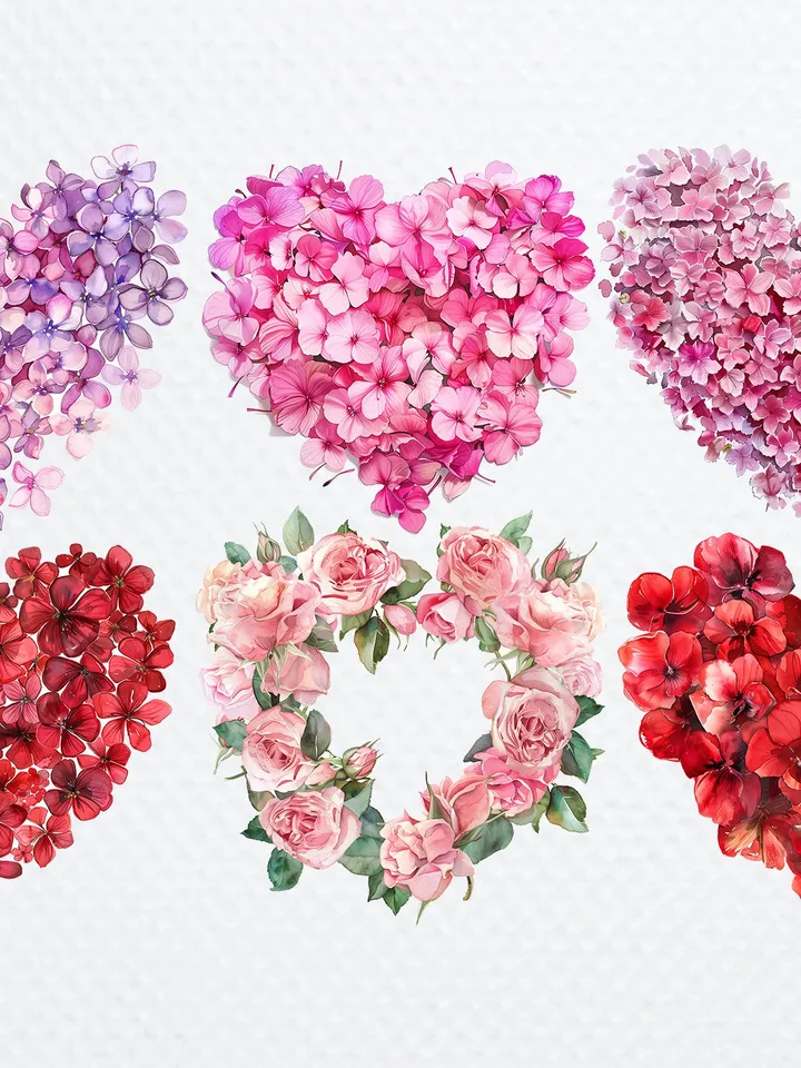 16 Floral Heart PNG Clipart, Watercolor clipart, Floral Heart sublimation, Printable clipart, Digital download, Paper craft, junk journal