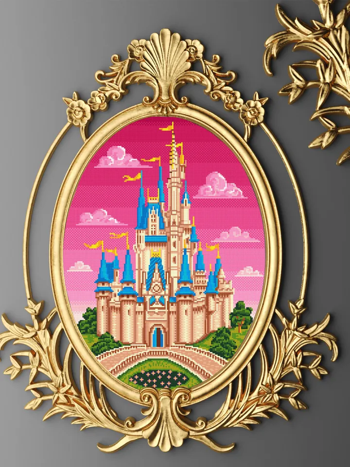 Cinderella castle set cross stitch pattern download PDF Magic Kingdom cross stitch Day and night pattern, Castle princess embroidery PDF #C6
