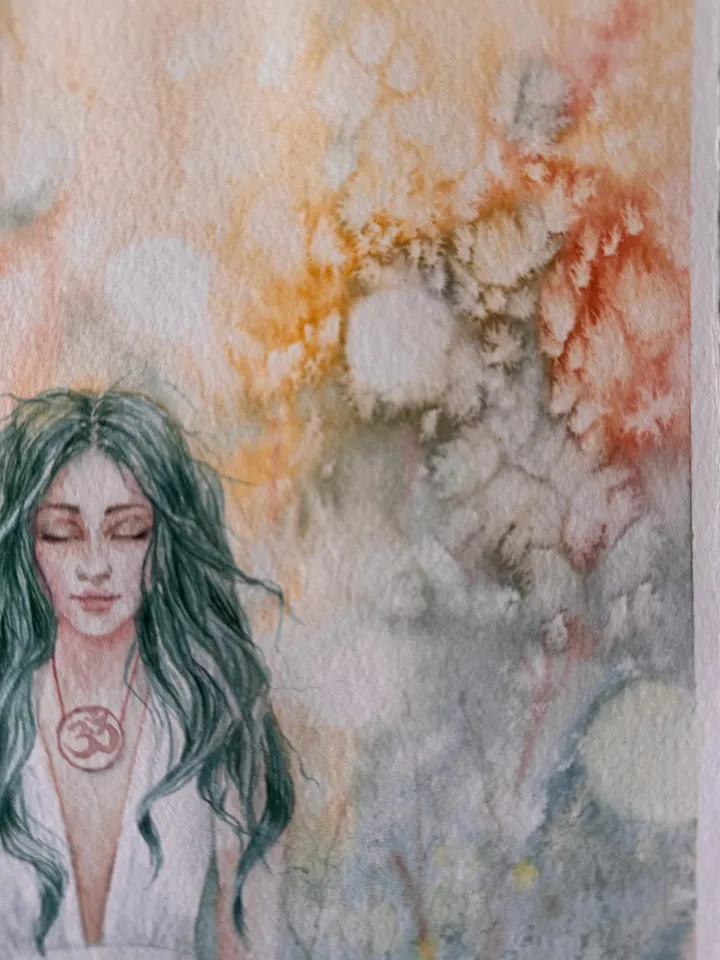Spiritual Original Painting Meditation Painting Watercolor Woman Wall Art