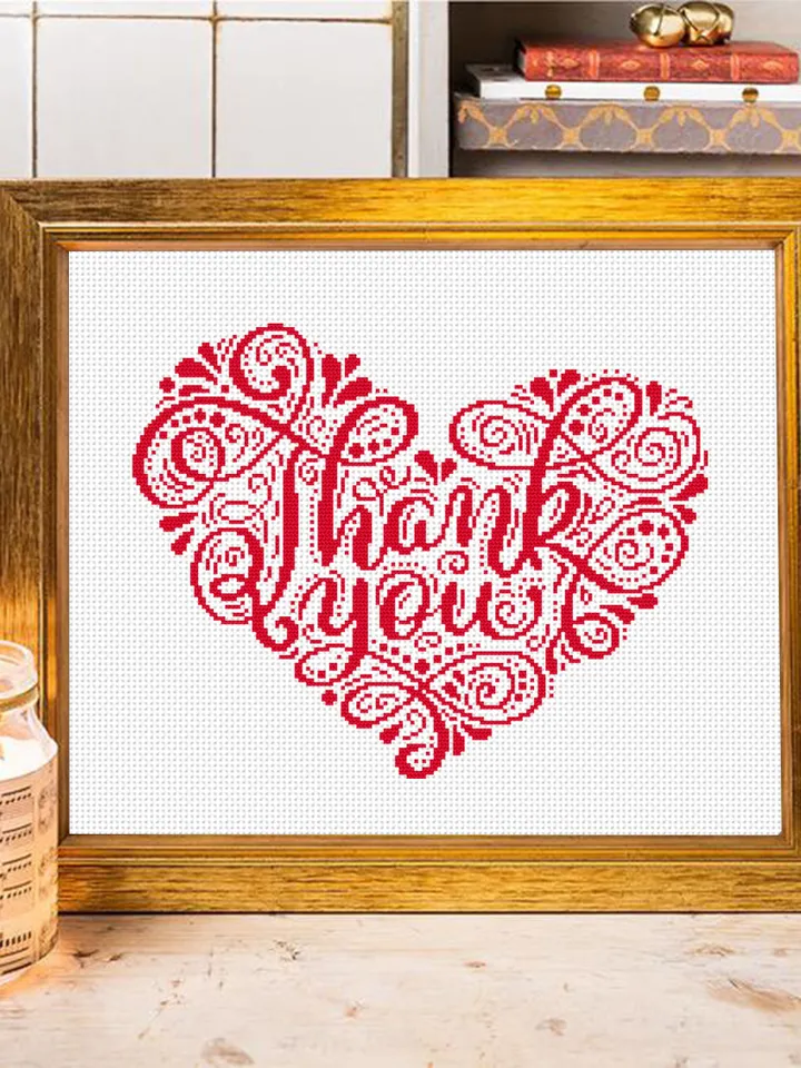 Heart thank you cross stitch pattern PDF download Heart mandala cross stitch chart, Heart embroidery digital PDF, Quote cross stitch #M233
