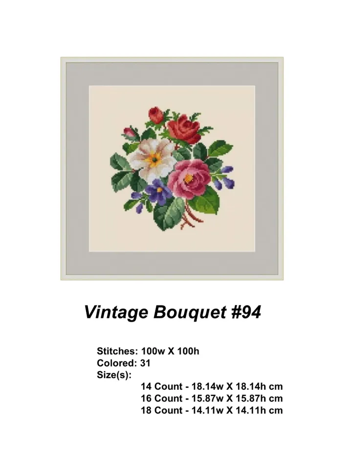 Berlin Woolwork Bouquet 94 Flowers Vintage Cross Stitch Pattern PDF Compatible Pattern Keeper