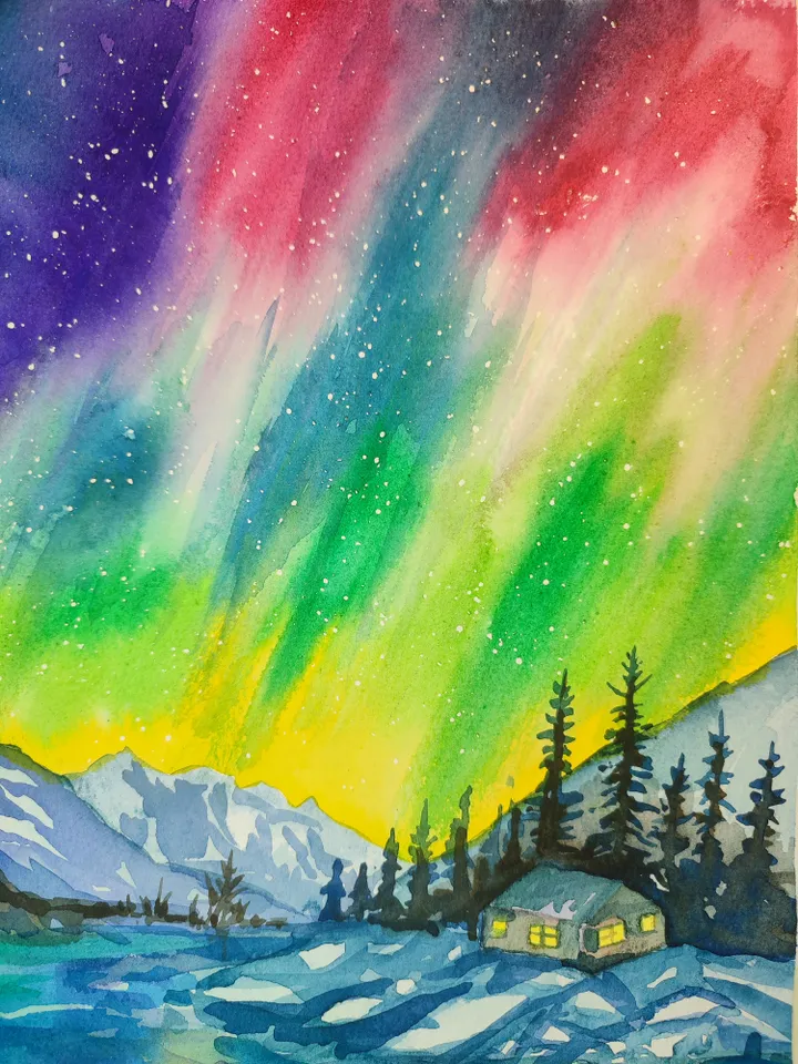 Watercolor painting "Polar Evening"