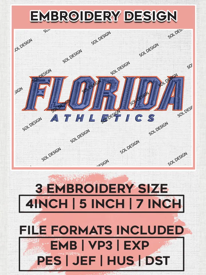 NCAA Florida Athletics Team Logo Embroidery Design Files, NCAA Florida Gators Machine Embroidery, NCAA Teams, 3 sizes, NCAA Machine embroidery designs, Digital Download