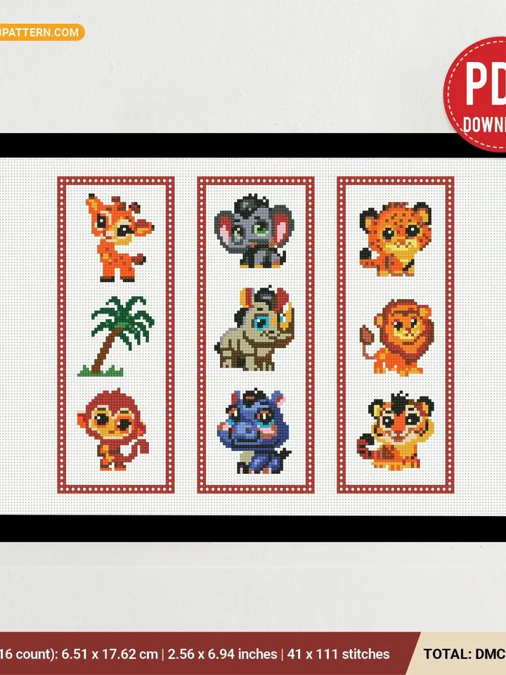 Bookmark Animals cross stitch pattern, bundle 3, home decor, counted, chart, gift DIY, embroidery, beginner, instant PDF, Digital