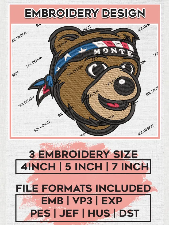 Montana Grizzlies College Team Head Mascot Logo Embroidery Design Files, NCAA Montana Grizzlies Machine Embroidery, NCAA Teams, 3 sizes, NCAA Machine embroidery designs, Digital Download