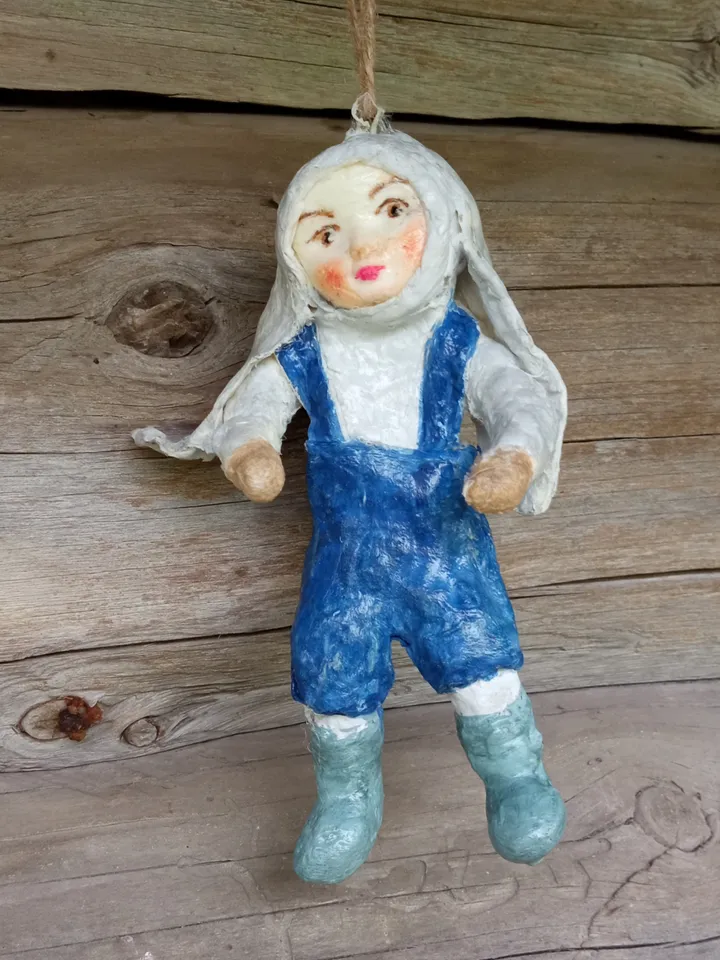 Handmade cotton doll pendant Boy - Bunny. Christmas tree decoration. An original DIY gift. Family souvenir. Easter decor. Designer doll. Made in 1 copy