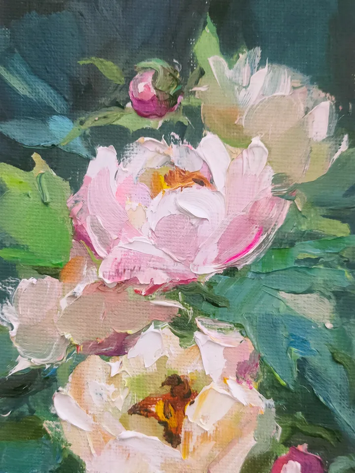 Pink Peonies Original Art Wall Art Oil Painting Flowers impasto Artwork Canvas Art Small Painting 6 by 4 inches