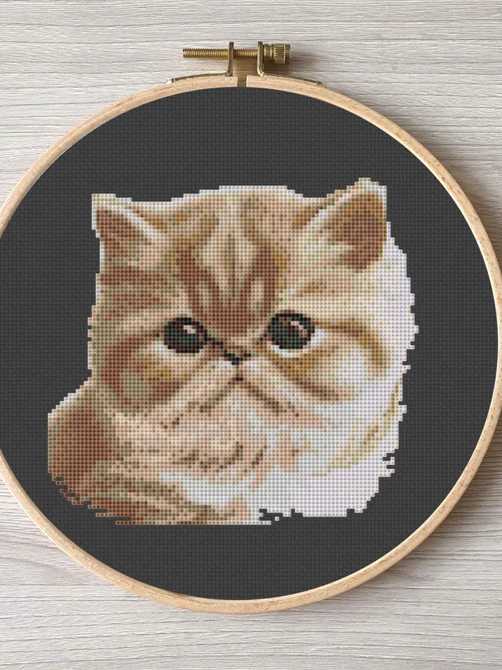 Horthair cat pattern pdf cross stitch, pets easy embroidery DIY, art 17