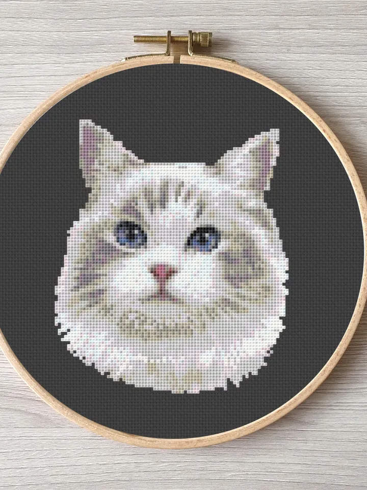 Cat pattern pdf cross stitch, pets easy embroidery DIY, art 19