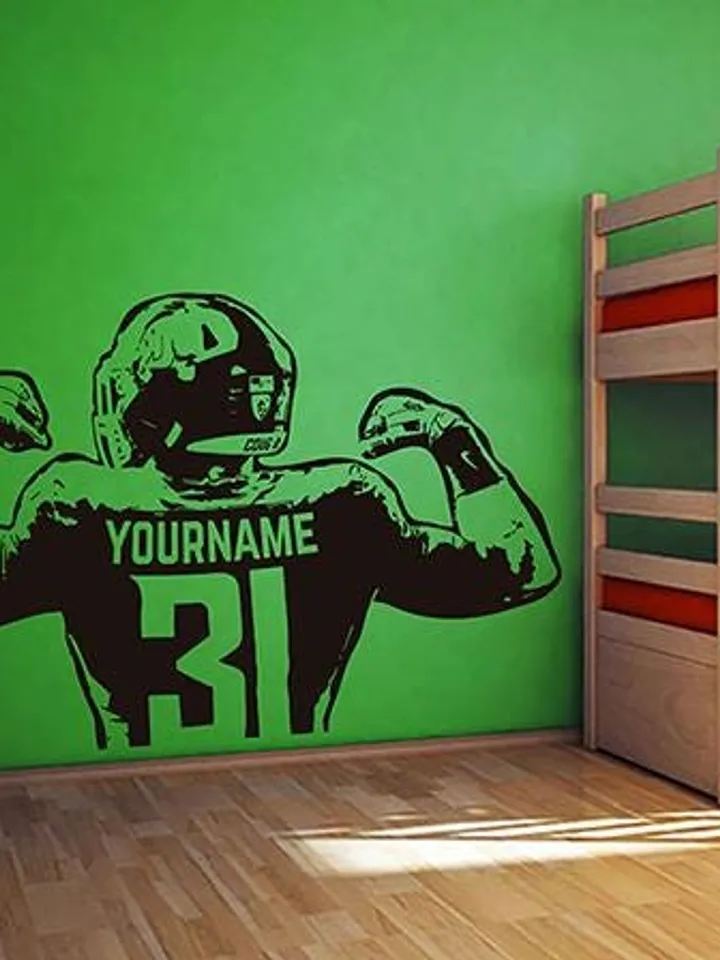 Custom Name Football Wall Decal Personalized Number Sticker Gift ik3348