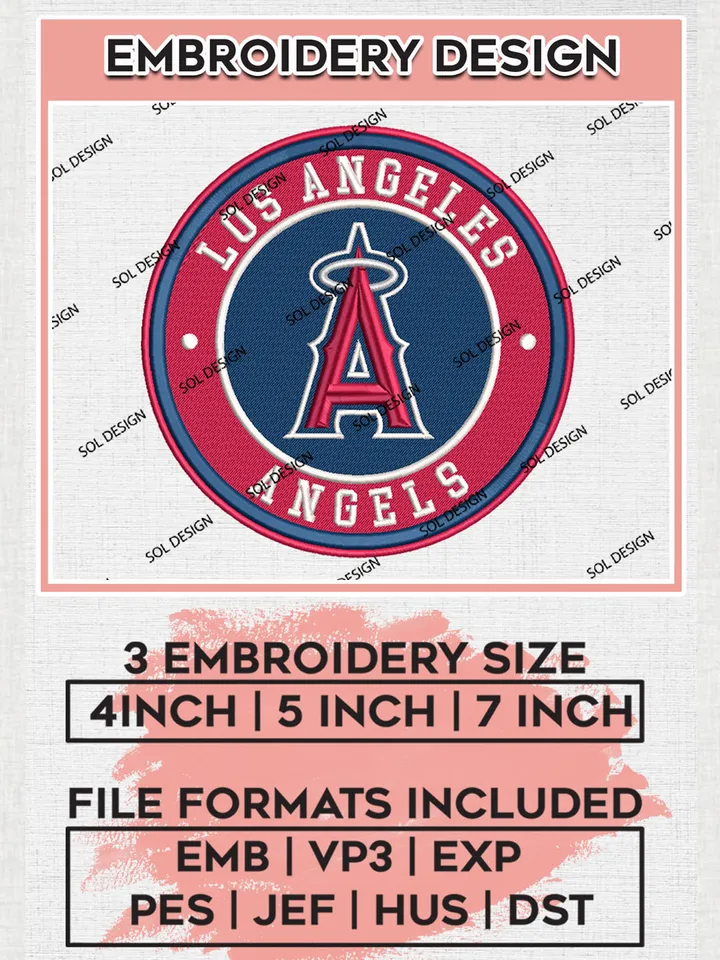 Los Angeles Angels MLB Team Round Logo Embroidery Design, MLB Team Embroidery files, Los Angeles Angels Baseball Team, Angels Team, Digital Download