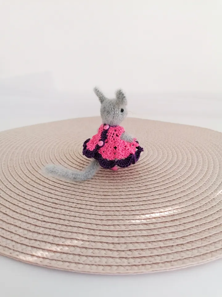 mouse in a crocheted dress