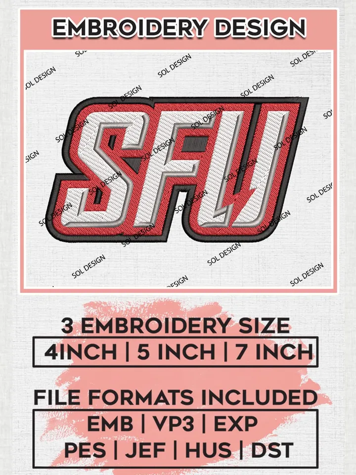 Saint Francis Red Flash Logo Machine Embroidery Design, NCAA SFU Red Flash Embroidery Design Design files, NCAA Embroidery Designs, NCAA Machine Embroidery Designs, Digital Download