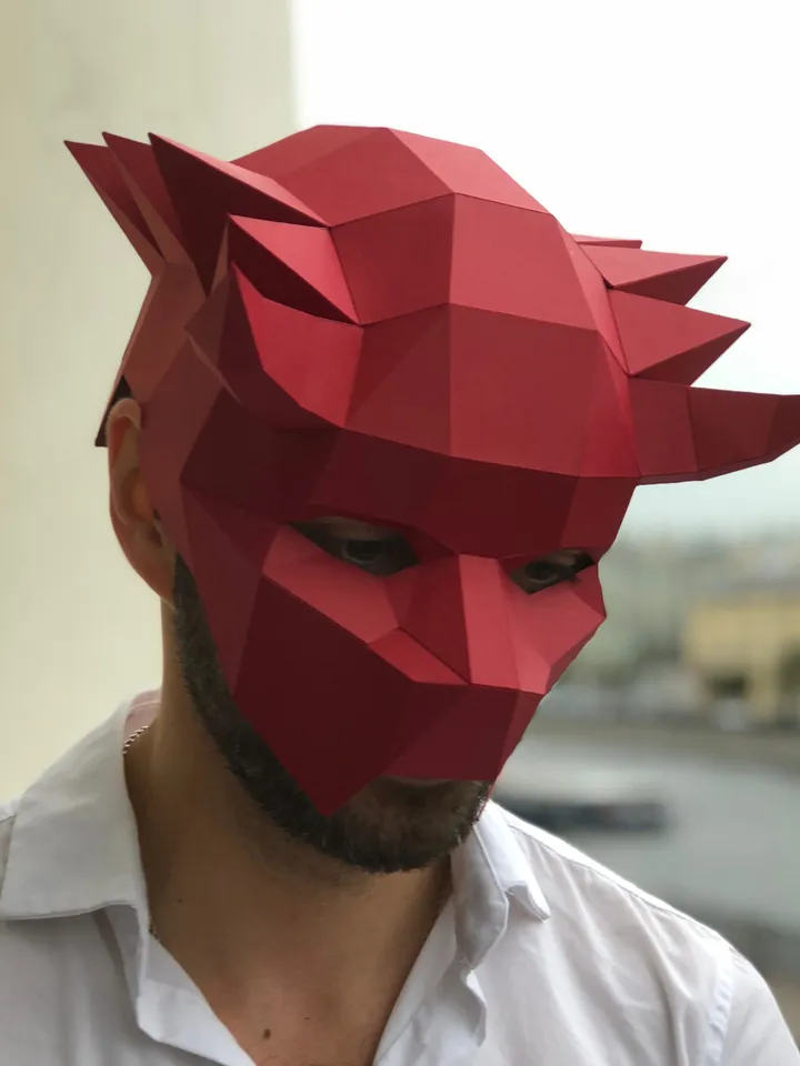 Horns Mask Papercraft, Digital Template, PDF Download, Gurko, 3D Low Poly Animal Mask, DIY Origami, Pepakura, Paper Mask, DIY Costume
