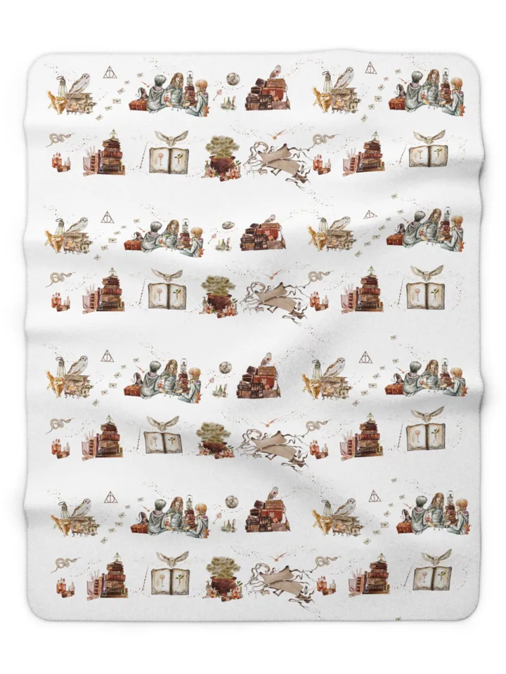 Wizarding World Baby Blanket; Magic School Baby Fleece Blanket Owl Key Magic World Custom Wizard Blanket Gift for Baby Sherpa Blanket WBB12
