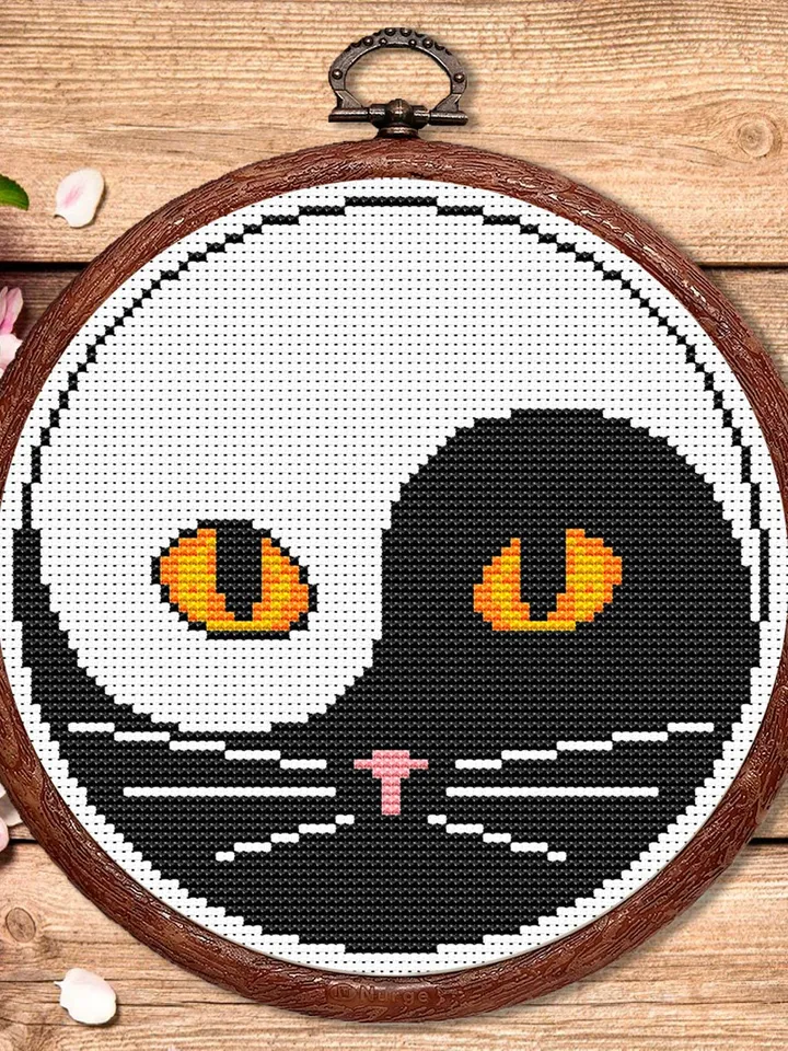 Yin and Yang Cat Cross Stitch Pattern, Cat Cross Stitch Pattern, Embroidery Yin and Yang, Animal Cross Stitch Pattern,Modern Pattern #cat003