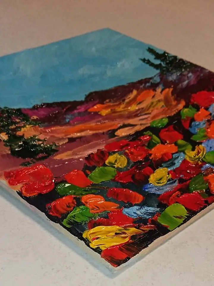 Abstract Landscape Original Oil Painting Impasto Art Miniature 6x6 inches