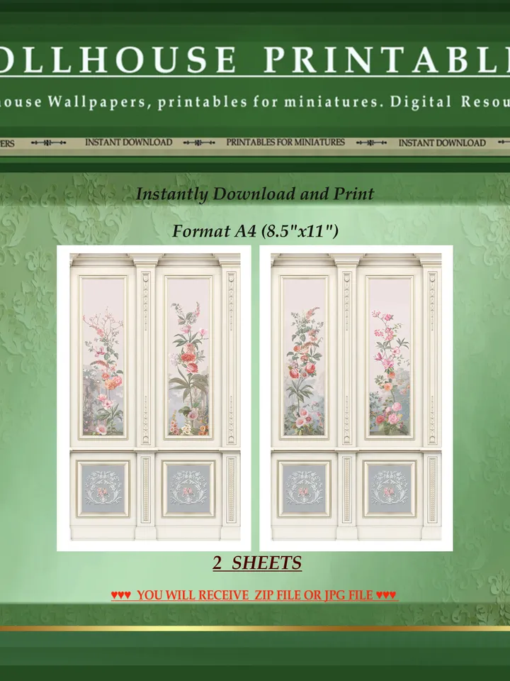 Wallpapers- Set 11 | Printables for Dollhouses and Unique Miniature Projects | Digital Downloads | in Scale 1/12th