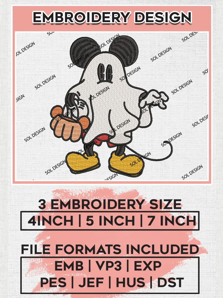 Halloween Mickey Mouse Boo Ghost Embroidery designs, Disney Halloween Machine embroidery designs, Cute Ghost embroidery files, Trick Or Treat Machine Embroidery Digitized Pes Files, Digital Download