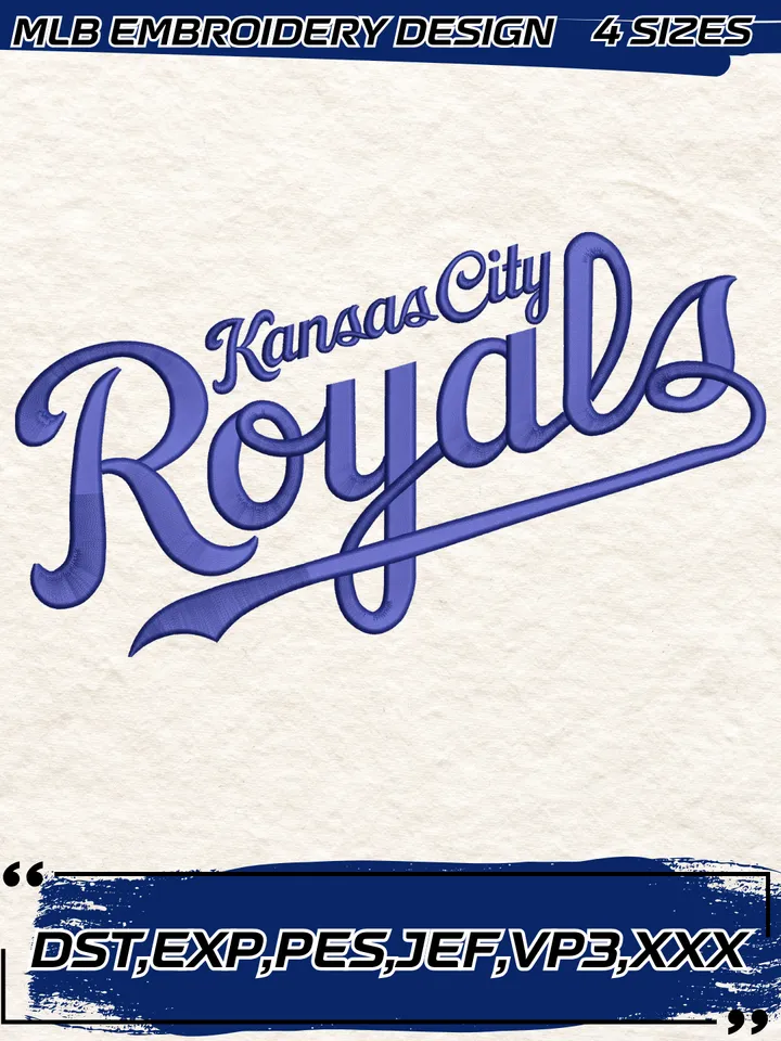 Kansas City Royals Wordmark Logo Embroidery Design,MLB Embroidery Design,Machine Embroidery Design File,4 Sizes, Digital Download