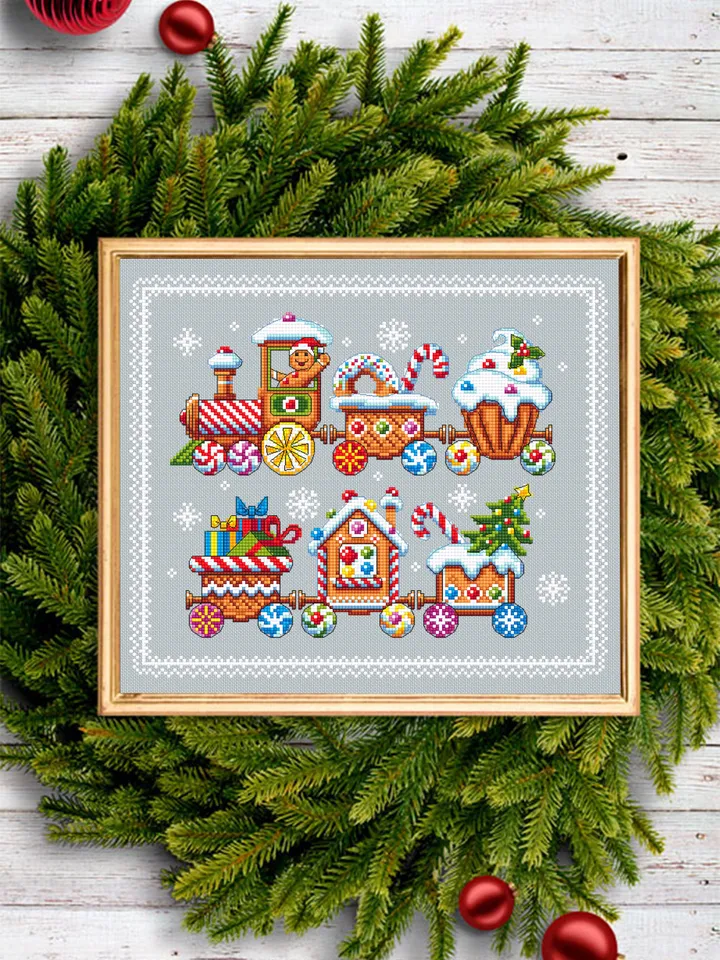 Christmas gingerbread cross stitch pattern download PDF Christmas train cross stitch, Holiday embroidery beginner Sweet Christmas candy #N80