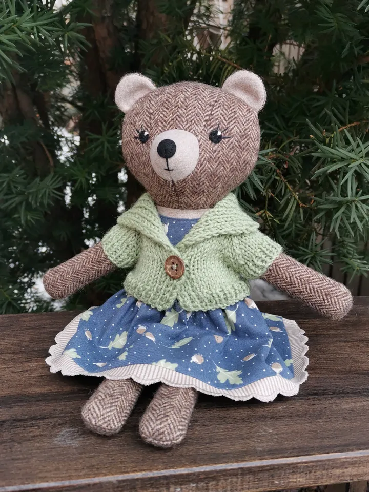 Brown bear girl, handmade plush toy, stuffed teddy bear toy, textile animal doll