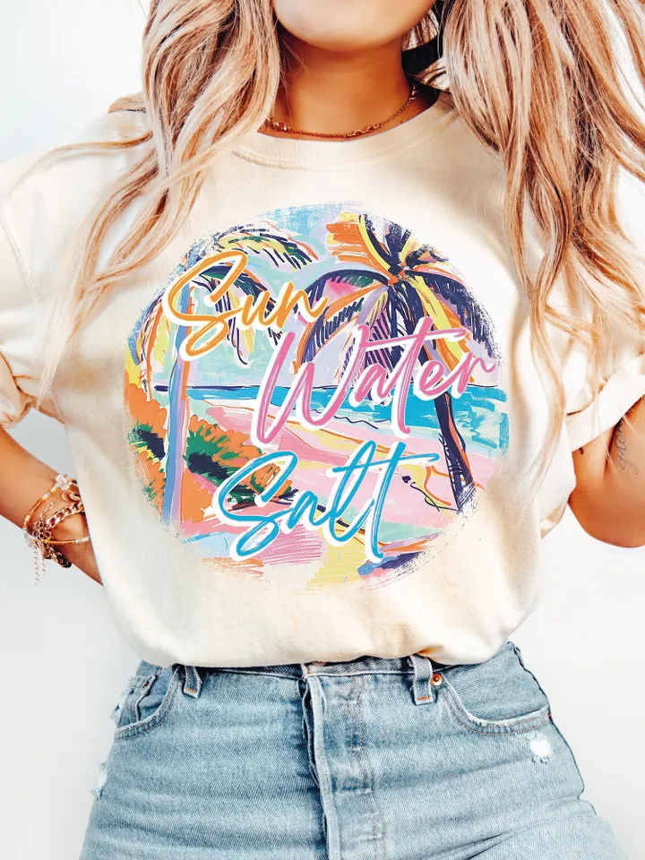 Sun Water Salt png, Beach png, Retro Summer png, Retro png, Summer png, Trendy png, Sublimation Designs, Summer T Shirt Png Design