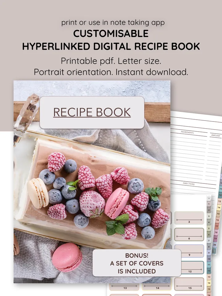 Customisable cook book. Digital Recipe Book. Recipe Journal. Personalized Cookbook. Recipe planner. Recipe Book Template