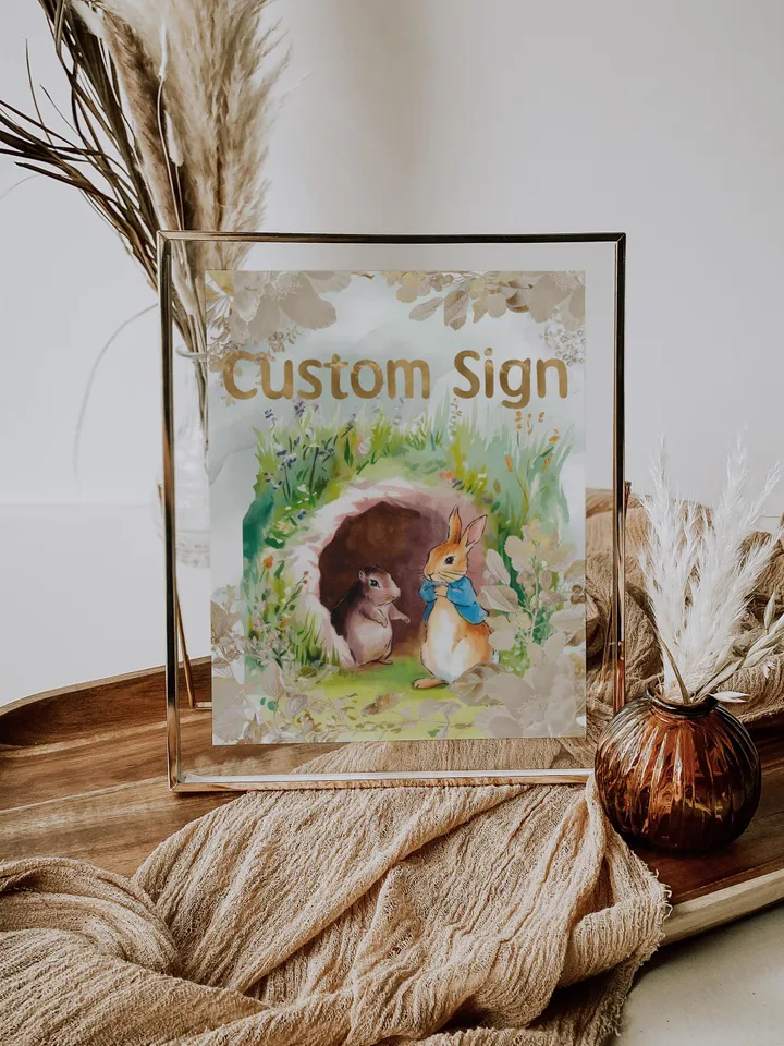 Editable and Printable Custom Sign template for 1st Baby Birthday party in Peter Rabbit style instant download and unlimited access pr888