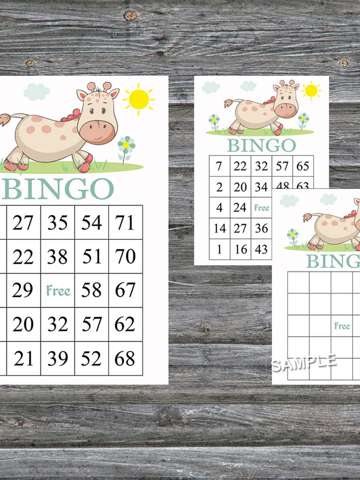 Funny Giraffe bingo cards,Giraffe bingo game,Safari animals printable bingo cards,60 Bingo Cards,INSTANT DOWNLOAD--288