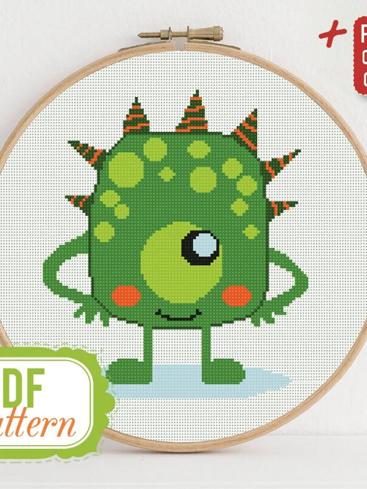 Cross stitch pattern Funny Green Monster Cross stitch pattern Kids Monster PDF Format Instant Download Home decor Modern