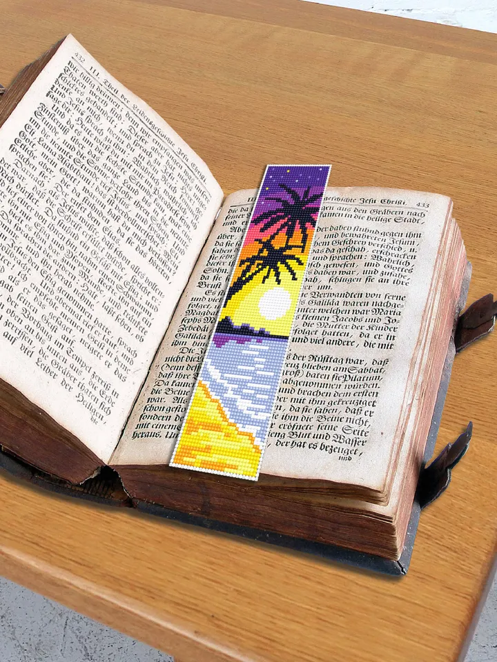 Summer bookmark cross stitch pattern PDF download Tropical beach cross stitch chart, Handmade bookmark pattern digital PDF, Palm trees #B23