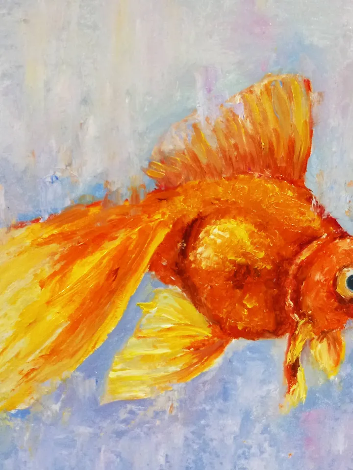 Goldfish original oil painting 20x20 cm