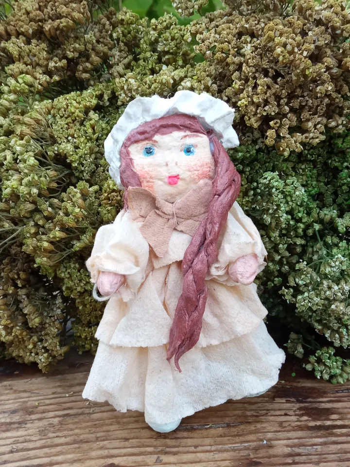 Handmade cotton Christmas tree toy. Pendant doll in a beige dress. Little doll. Christmas presents. Xmas decor. Made in 1 copy. Free shipping