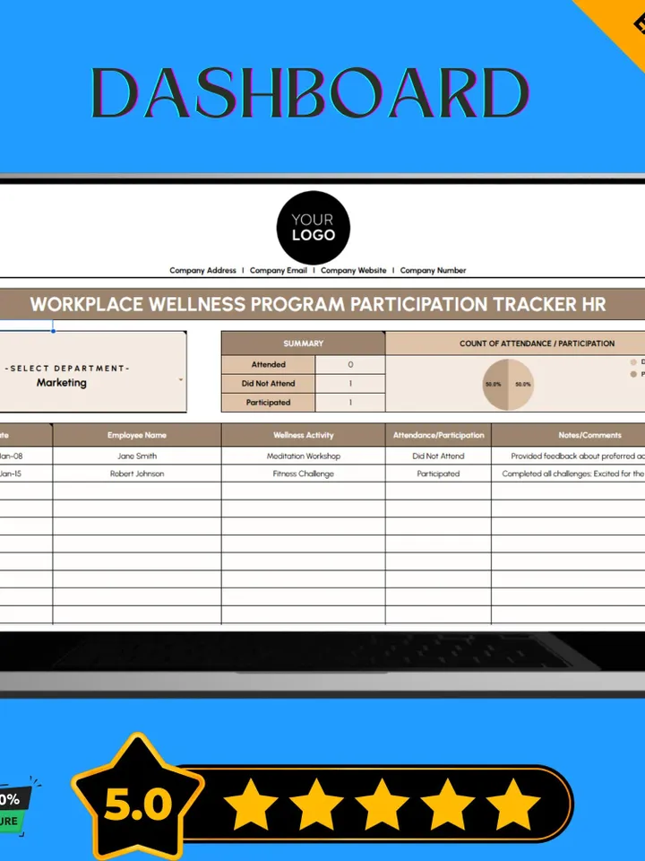 Workplace Wellness Program Participation Tracker, Editable Google Sheets HR Tool, Employee Wellness Tracker, Digital Download