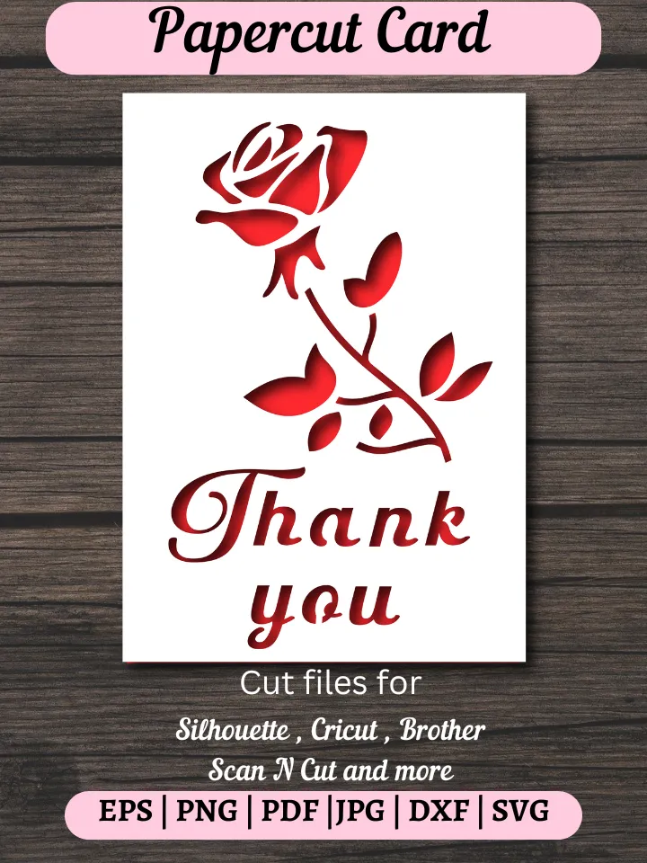 Rose Thank you Card svg, Flowers card , paper cutting