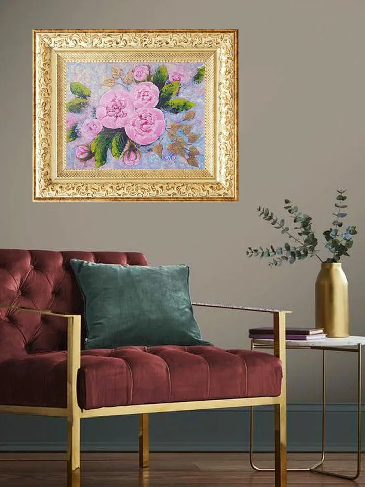 Pink Peony Painting Flower Original Art Floral Bouquet Wall Art Acrylic Painting