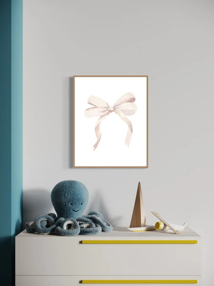 White Bow Watercolor Painting Art Print, White Nursery Art, Little Girl Room, Grand Millennial Style, Watercolor Hair Bow Print,Girly Poster