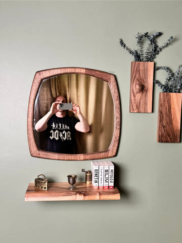 Square Mirror,White Oak Mirror, Walnut Framed Mirror, Mid Century Mirror, Organic Mirror, Wood Framed Mirror,Aesthetic mirror,Changing room.