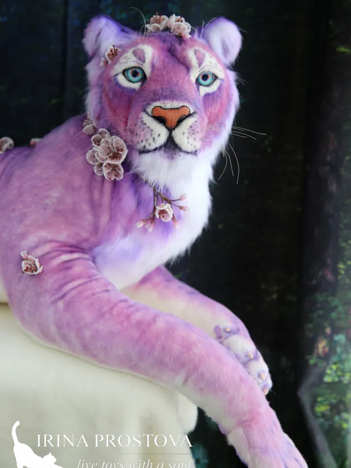 Lioness Sakura realistic plush animals. Ooak toy. Pink Lion stuffed toy