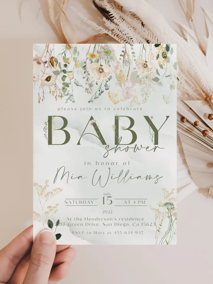 Rustic Boho Baby Shower Invitation; Boho Flowers Baby shower; Floral baby shower editable template ; Greenery Baby shower invitation DIY